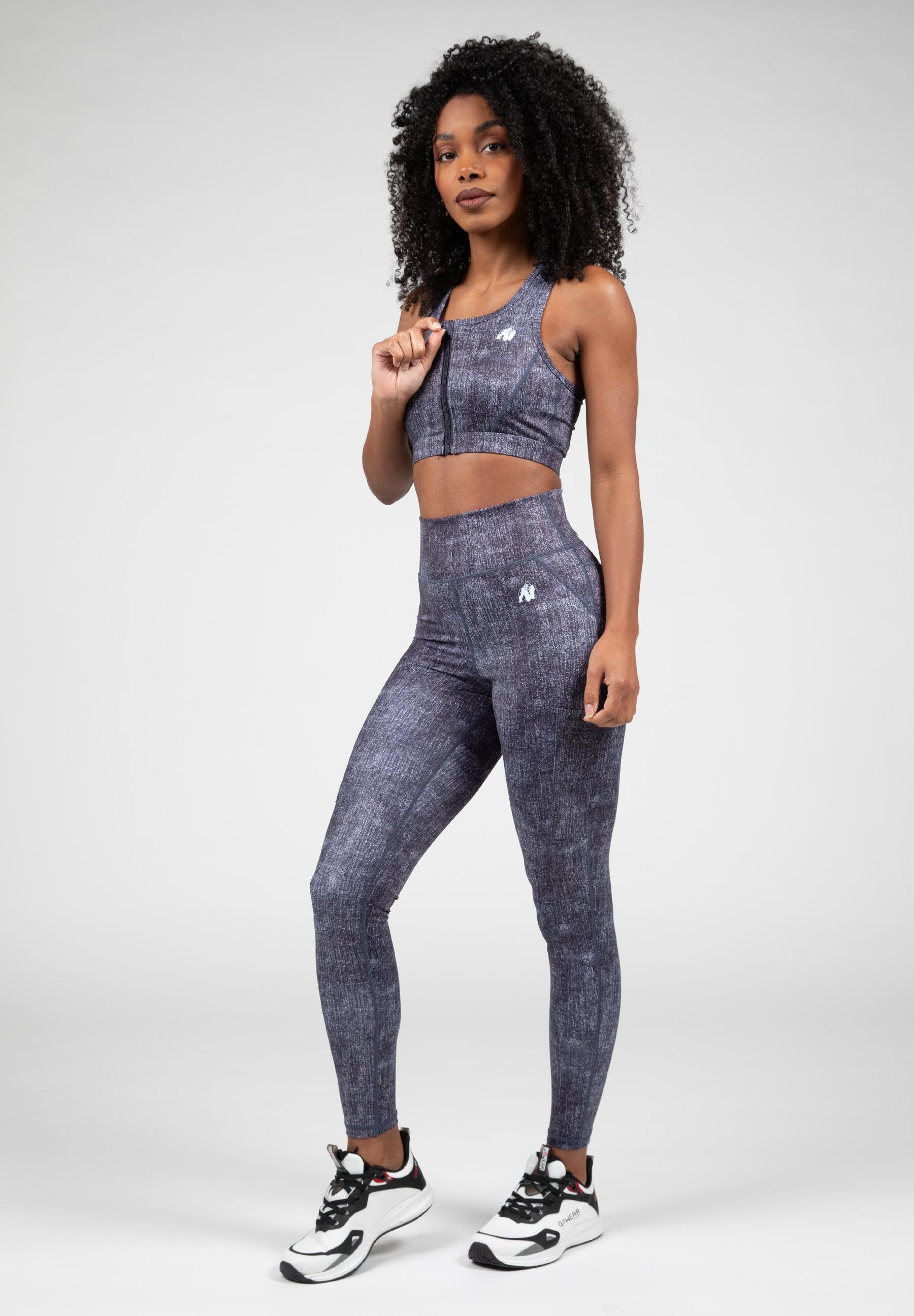 Gorilla Wear Camilla Zip-Front Sports Bra - Blue Denim
