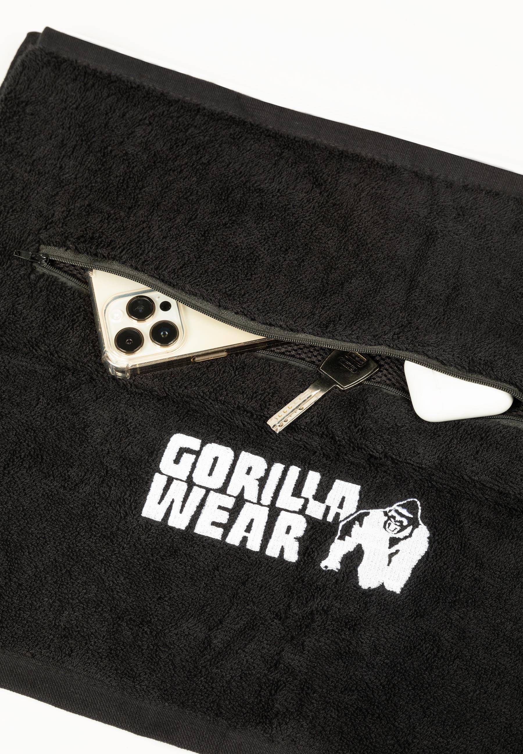 Gorilla Wear Zip Pocket Gym Towel - Black